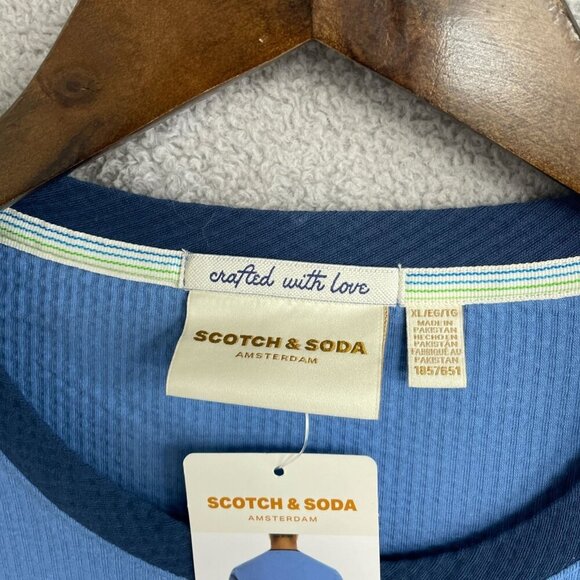 NEW Scotch & Soda Men's XL Blue Textured Cotton T-Shirt - Picture 5 of 11